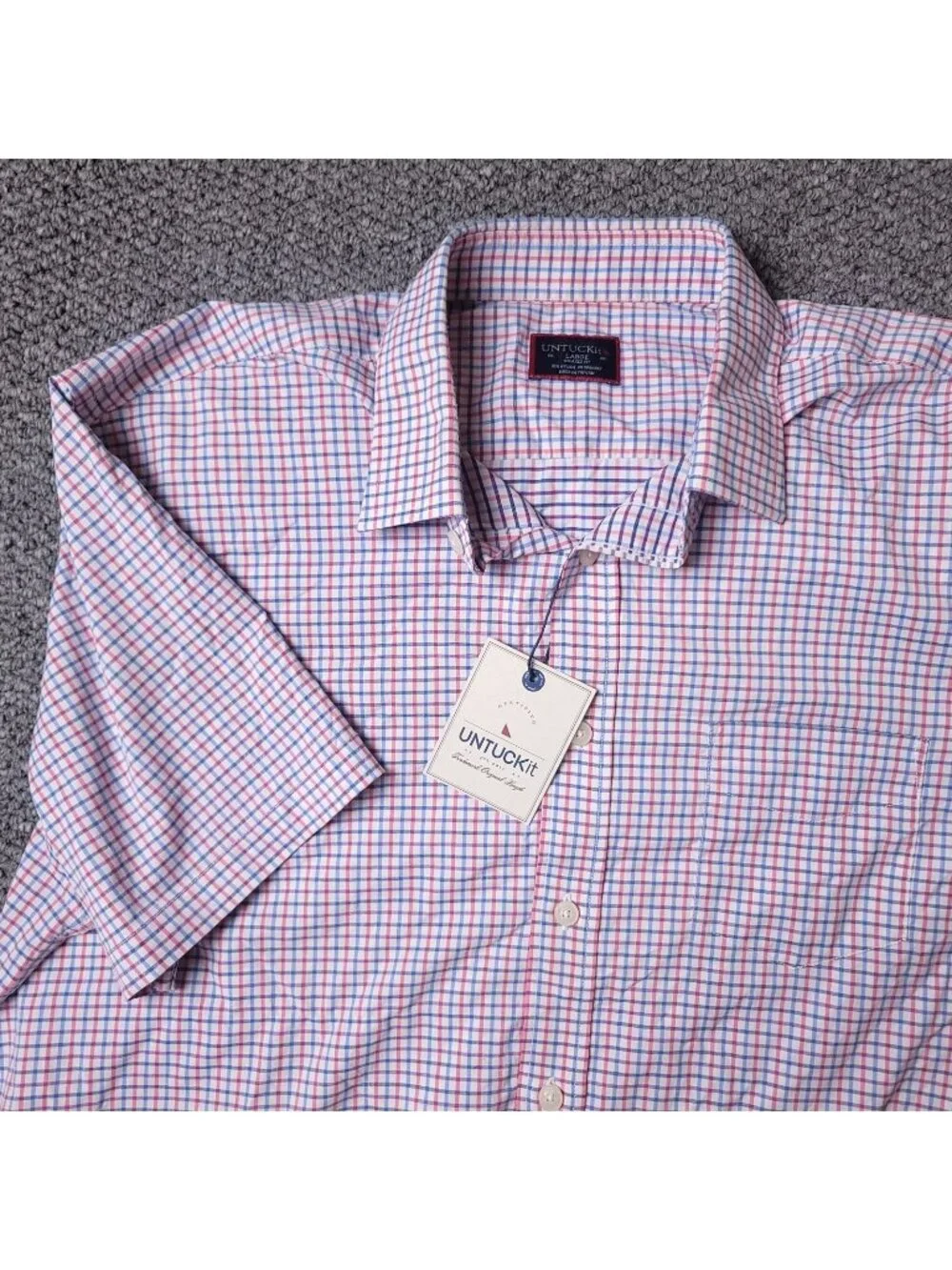 UNTUCKit Kemmeter Shirt Mens L Large Relaxed Red Button Short Sleeve